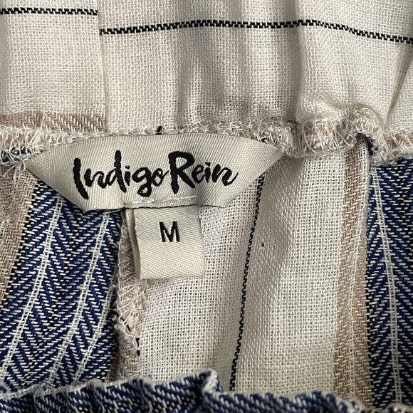 Indigo Rein Pants Linen Blend Striped Belted Waist Cropped Sz Medium NWT - Picture 5 of 12